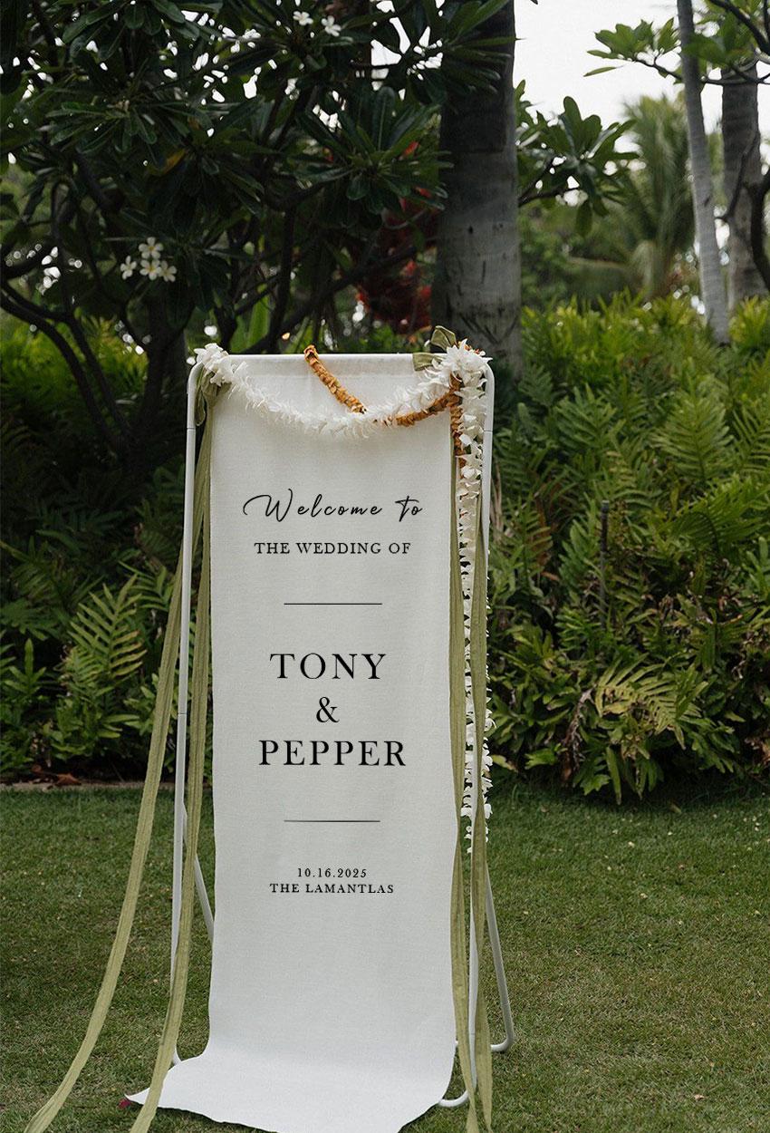 Wedding Welcome Sign, Large Fabric Banner, Personalized Ceremony Sign, Custom Rustic Linen Wedding Decor, Modern Outdoor Reception Sign