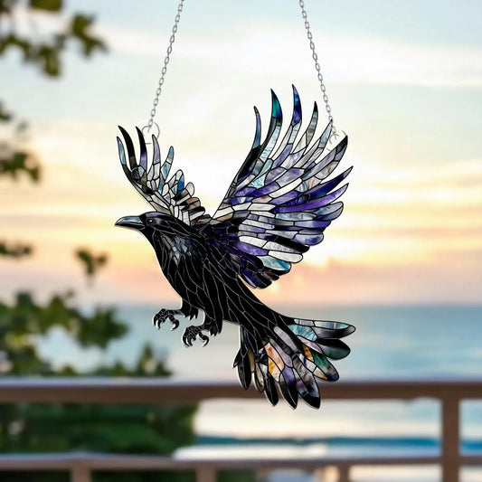 Flying Raven Window Hanging – Gothic Black Crow Suncatcher, Mystical Bird Ornament, Dark Window Decor and Unique Gift for Home Lovers