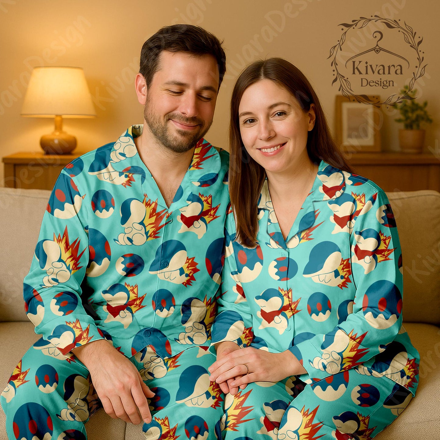 Cyndaquil Pajamas Set Cute Anime Shirt for Adult Fans - Pajama Set - Kawaii Gift for Fans