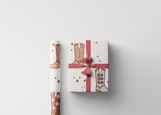 Western Christmas wrapping paper Southwest Vintage Cowboy Christmas Wrapping Paper Roll, Cowgirl Holiday Gift Wrap with Retro Design
