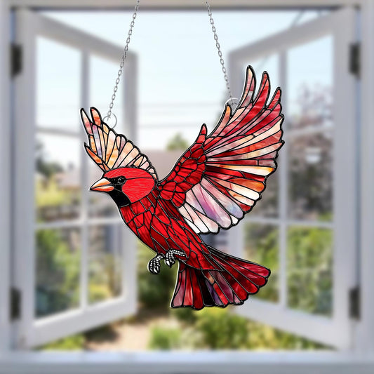 Cardinal Window Hanging Sun Catcher – Red Bird Acrylic Window Art Decoration for Home, Living Room, Kitchen or Garden Gift Idea