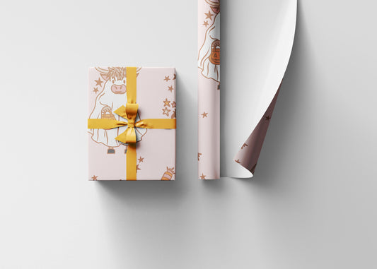 Western Halloween Wrapping Paper Roll, Spooky Highland cow Gift Wrap, Cowboy Halloween Gift Packaging, Rustic Trick or Treat