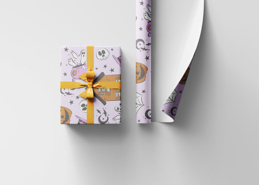 Cute Halloween Wrapping Paper Roll, Fun and Spooky Gift Wrap with Pumpkins, Ghosts for Kids Gifts and Party Favors