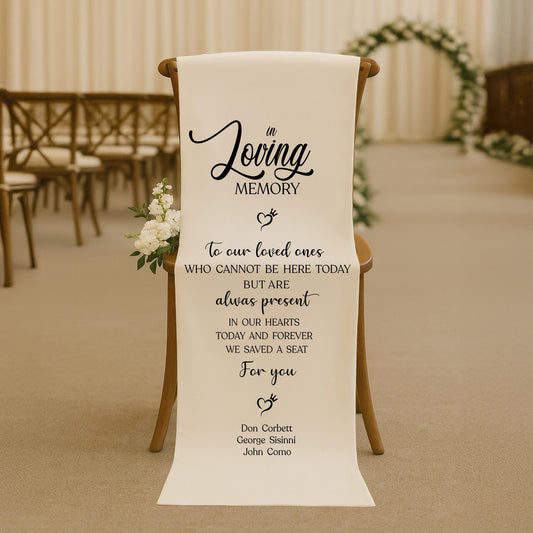 Loving Memory Wedding Sign, Personalized White Chair Wedding Banner, In Memory of Loved Ones, Wedding Aisle Sign, Remembrance Ceremony Decor