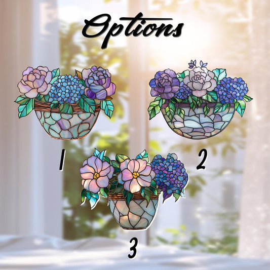 Floral Basket Window Hanging, Pastel Flower Window Decor, Spring Garden Room Accent, Cottagecore Floral Art, Gift for Flower Lovers