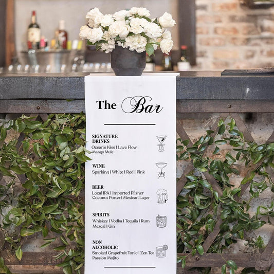Fabric Bar Sign, Fabric Bar Menu, Wedding Bar Menu, Customizable Fabric Cocktail Menu, Custom Bar Sign, Minimalist Wedding Bar Sign