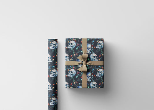 Holiday Wrapping Paper Roll with Skulls, Dark Christmas Gift Wrap for Goth and Horror Fans #18