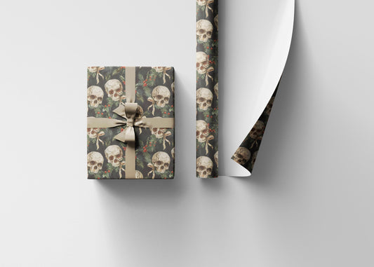Skull Pattern Christmas Wrapping Paper Roll, Goth Holiday Gift Wrap in Dark Tones for Gothmas #22