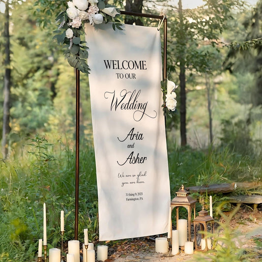 Wedding Welcome Banner, Custom Fabric Sign with Names, Modern Wedding Decor, Elegant Ceremony Backdrop, Personalized Bride and Groom Sign