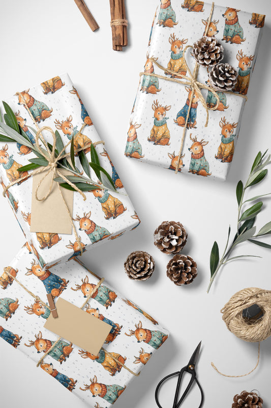 Wrapping Paper Christmas Deer Watercolor | Premium Xmas Gift Wrap Roll | Festive Holiday Wrapping Supplies #1