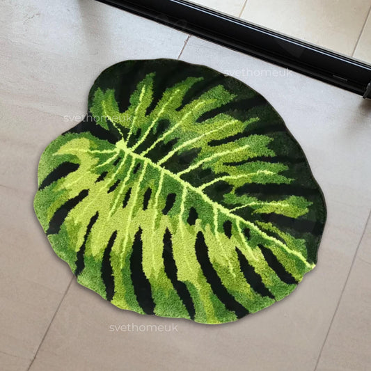 Monstera Rug - Fluffy Monstera Rug - Tufted Monstera Rug - Bedroom Rug - Bath Rug - Housewarming Gift - Washable Rug - Home Decor -Green Rug