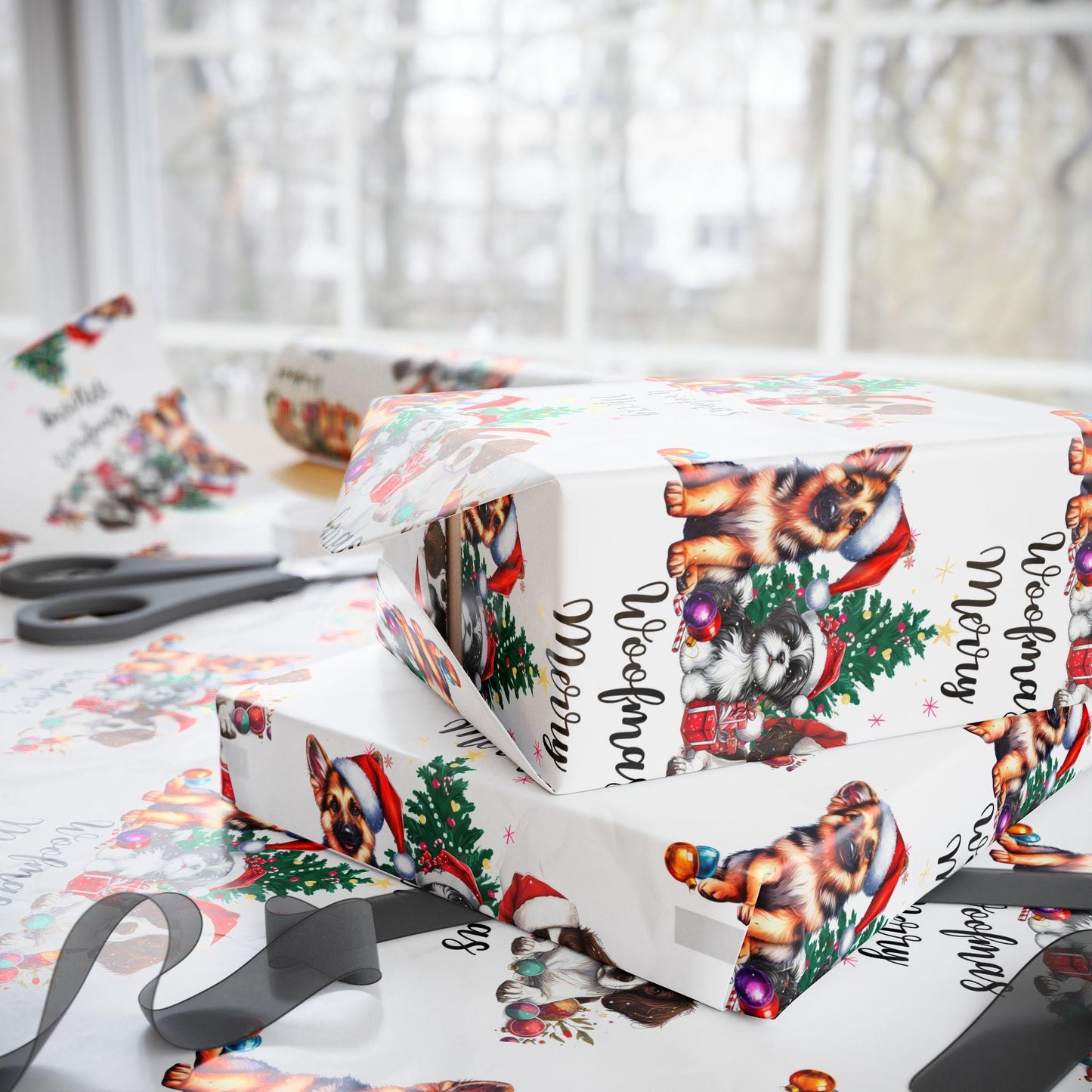 Merry Woofmas Wrapping Paper: Retro Christmas Dog Gift Wrap