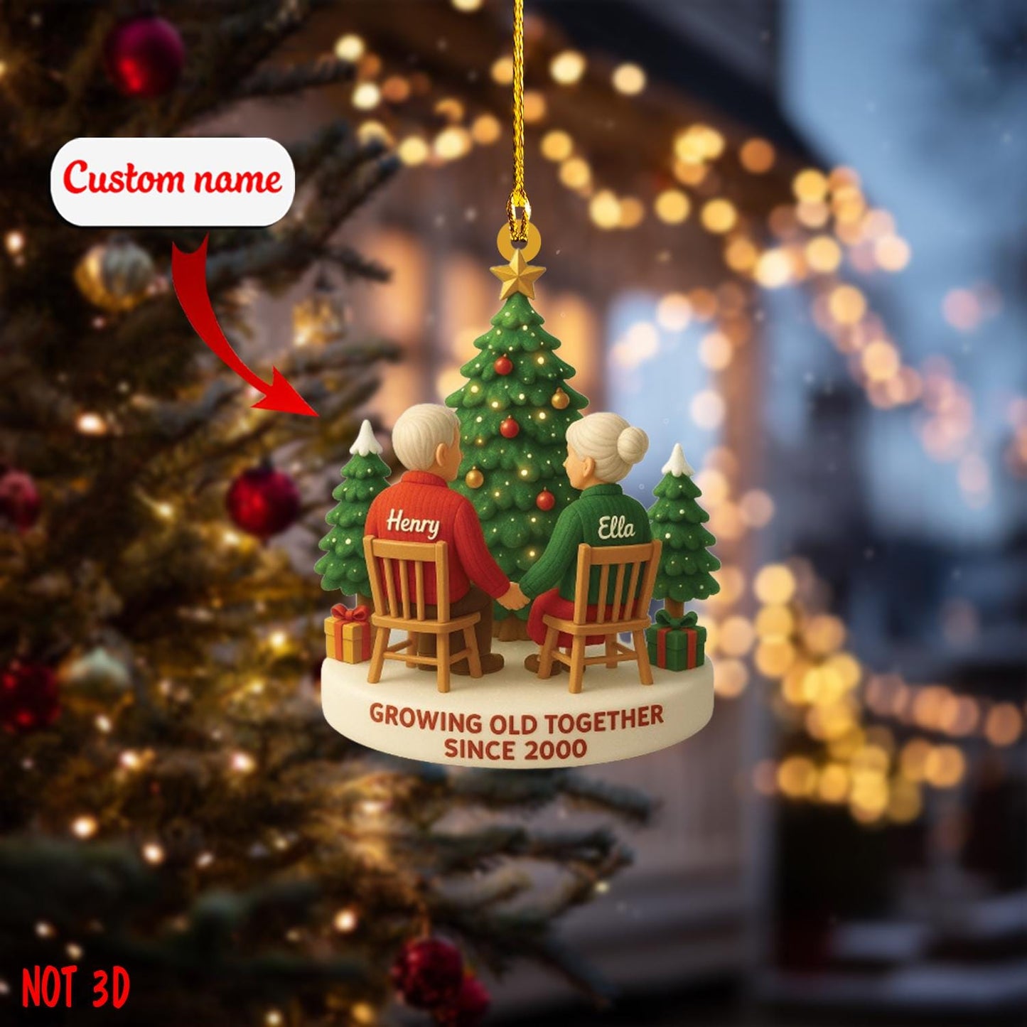 Custom Couple Ornament, Personalized Growing Old Together Christmas Ornament with Name and Year, Anniversary Married Gift for Husband Wife