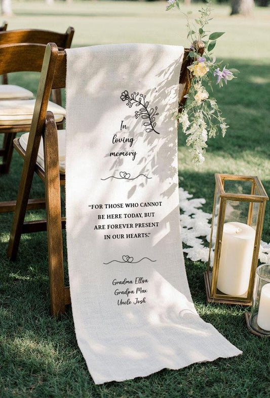 Personalized In Loving Memory Wedding Chair Sign, Memorial Wedding Banner, Custom Reserved Sign, Wedding Tribute Chair Banner, Wedding Decor