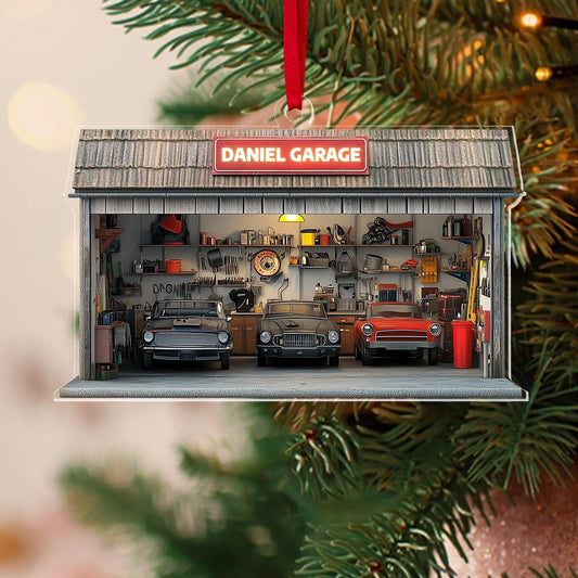 Personalized Auto Garage Ornament, Custom Car Fixing Center 2D Acrylic Flat Ornament, Mechanic Ornament Gift, Mechanic Repair Shop Decor