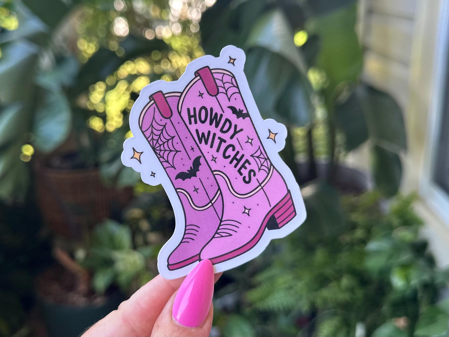 Howdy Witches Cowgirl Boots Waterproof Sticker, Handdrawn Art, Bestfriend Gifts, Positivity, Halloween, Fall, Girly Spooky, Autumn