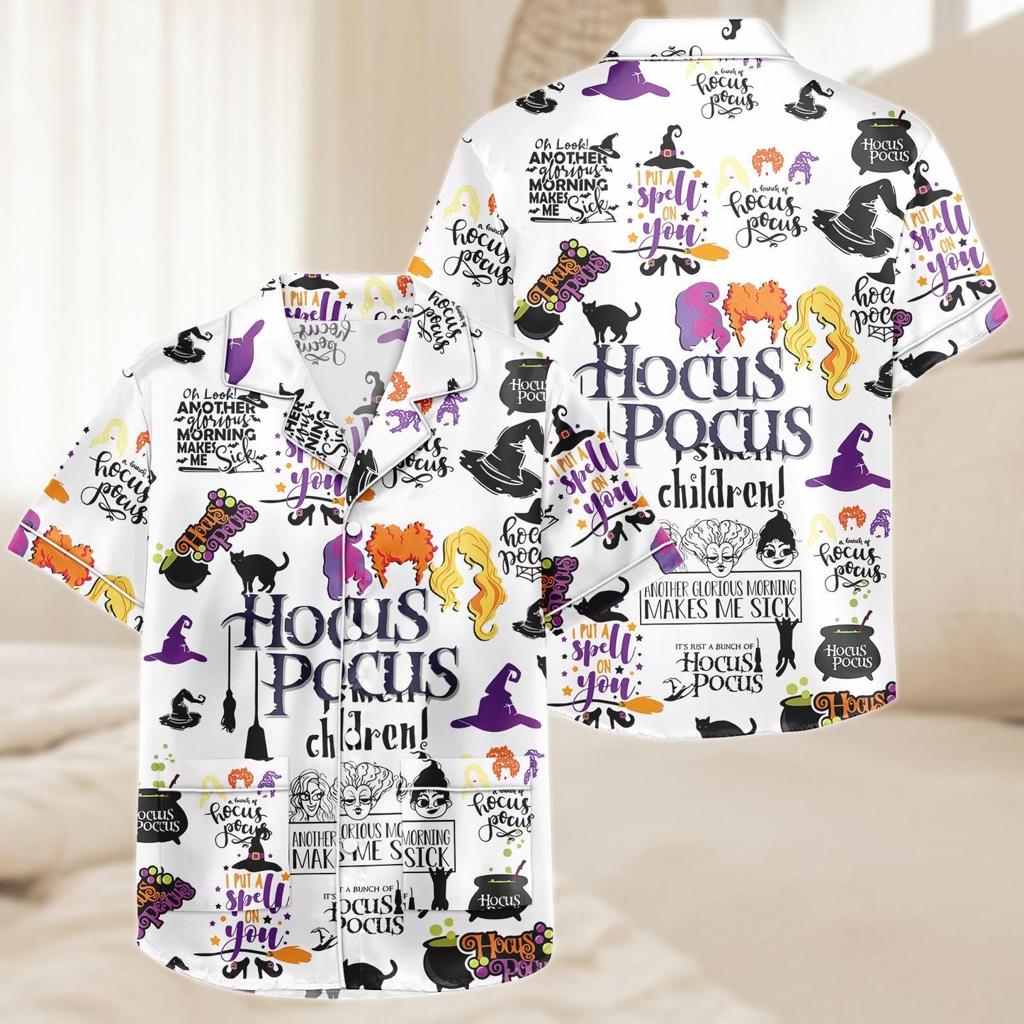 Hocus Pocus Short Satin Pajamas, Witchy Sleepwear Set for Women, Silky Halloween Lounge Outfit, Pajama Shorts, Gift for Hocus Pocus Fan Pajamas Set