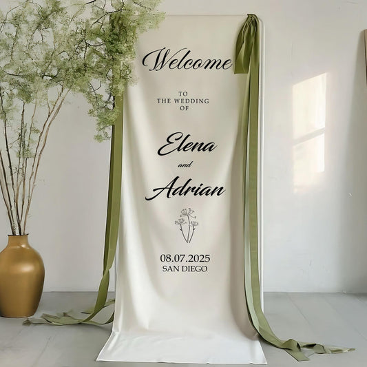 Personalized Wedding Welcome Sign Banner, Elegant Custom Wedding Banner, Hanging Banner for Ceremony Entrance, Bridal Shower Welcome Banner