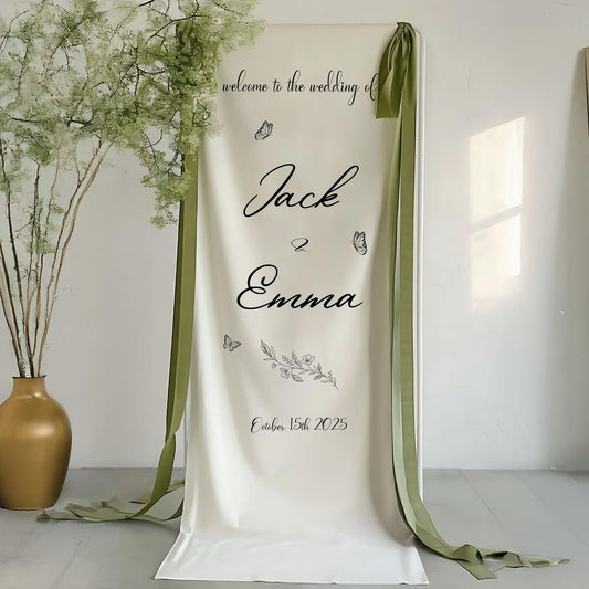 Personalized Wedding Welcome Sign Banner, Customizable Fabric Sign for Bride and Groom, Keepsake Wedding Decoration, Wedding Entrance Decor