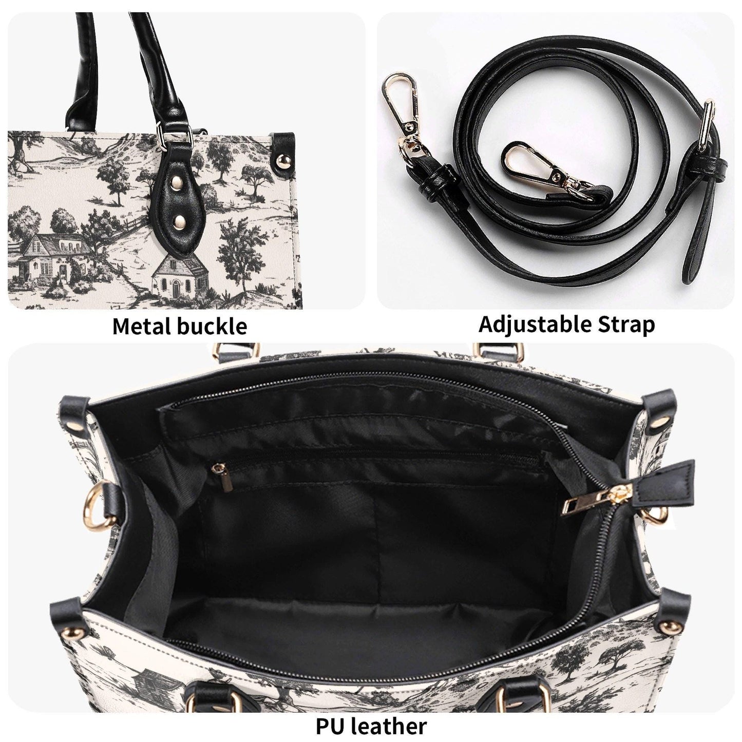 Noir Echo Toile | Tote Handbag | Top-Grain Leather Handbag | Vegan Leather | Shoulder Bag | Custom Tote Bag | Trend Gift | Top-Handle Purse