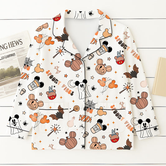 Halloween Pumpkin Mouse Ghost Pajamas Set, WDW Cartoon Sleepwear, Halloween Mk Mouse Homewear, WDW Cartoon Fan Gift, Spooky Season Gift