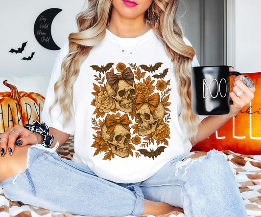 Coquette Bow Skull Shirt, Halloween Skeleton Shirt, Spooky Season Sweatshirt, Fall Season Skeleton Tee, Halloween Family Holiday Gift Hoodie