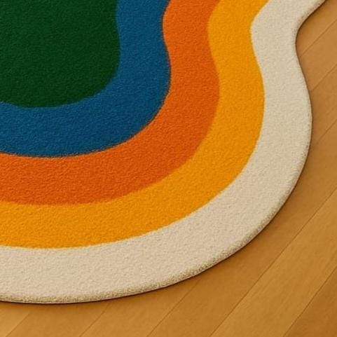 Abstract Colorful Tufted Area Rug: Modern Wavy Design, Custom Cotton/Wool