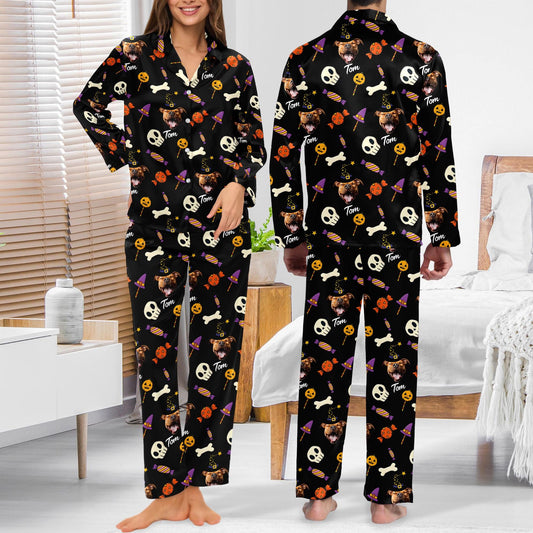 Custom Photo Halloween Outfit, Personalized Pet Photo Halloween Pajamas Set, Matching Halloween Pajamas Set, Halloween Costume Shirt