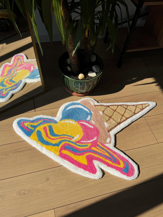 Handmade Melting Ice Cream Tufted Rug Colorful Dripping Cone Carpet Funky Summer Room Decor Aesthetic Soft Floor Mat 100x70cm Gift Idea