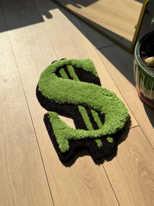Handmade Dollar Sign Tufted Rug Green Black Money Symbol Carpet Urban Aesthetic Soft Floor Mat Cool Room Decor 60x35cm Gift Idea