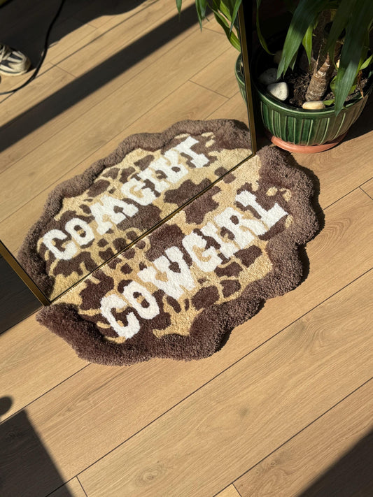 Handmade Cowgirl 3D Tufted Rug Leopard Print Western Carpet Retro Aesthetic Soft Floor Mat Country Girl Room Decor 75x40cm Gift Idea