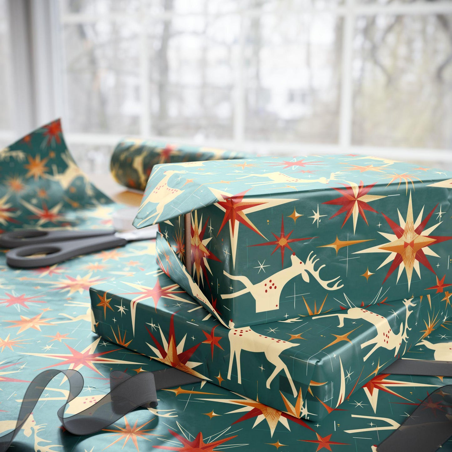 Christmas Wrapping Paper Roll - Festive Holiday Gift Wrap, Xmas Presents, Gift Packaging, Seasonal Decor, Red Green Winter Pattern