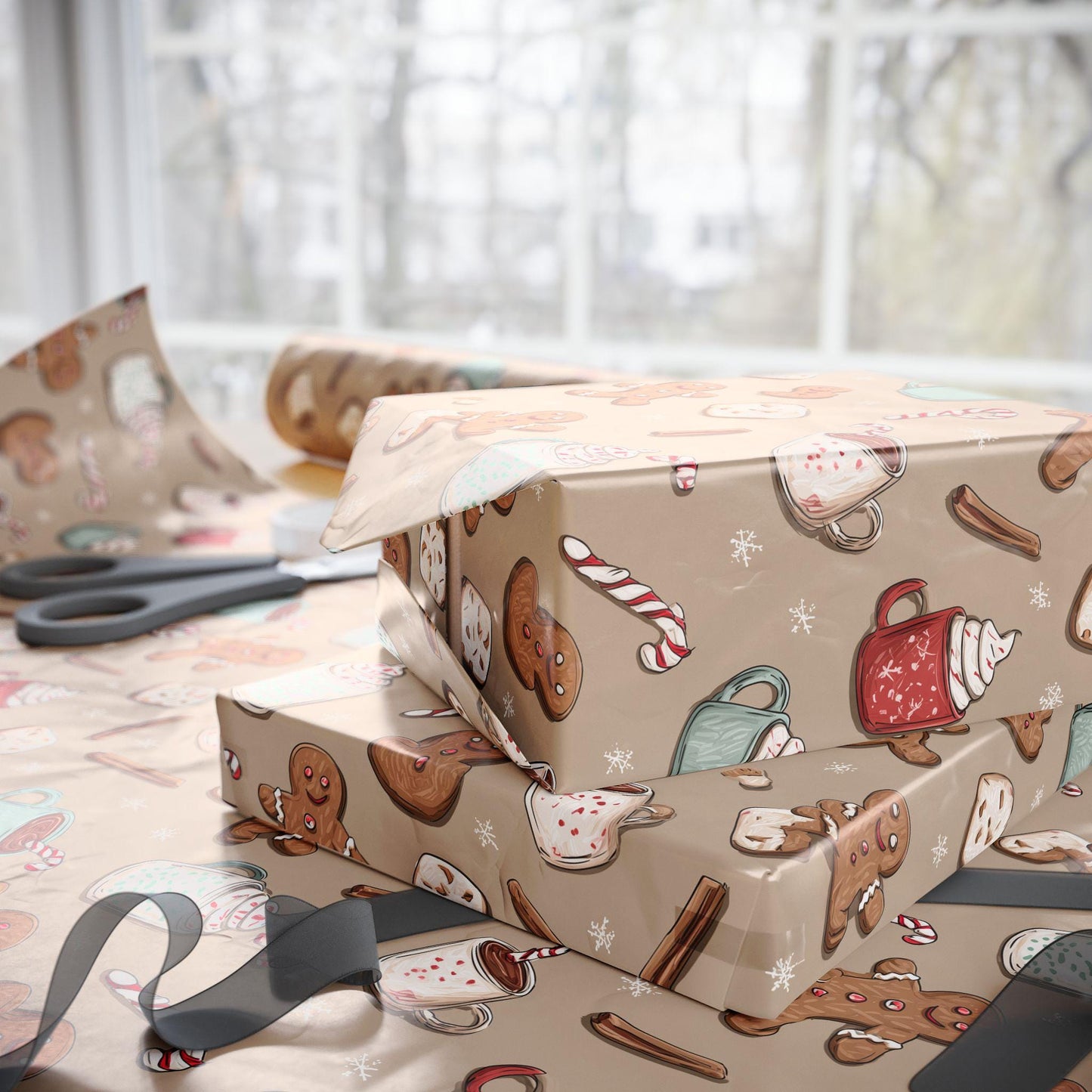 Christmas Wrapping Papers - Cookies Cream Festive Holiday Gift Wrap, Xmas Present Packaging, Gingerbead Men Wrapping