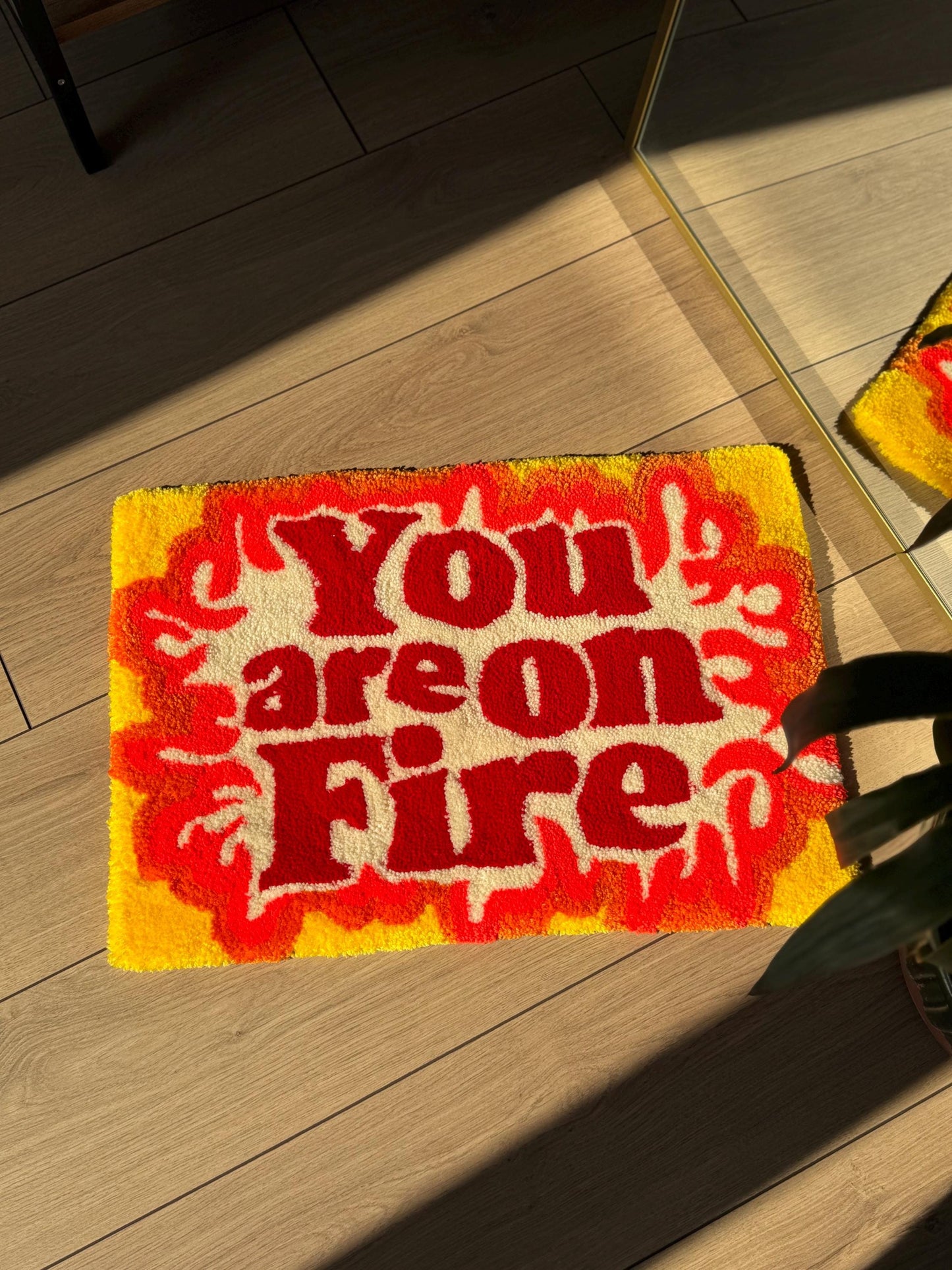 Handmade You Are On Fire Tufted Rug Bold Flame Text Carpet Retro Aesthetic Soft Floor Mat Motivational Room Decor 60x40cm Gift Idea