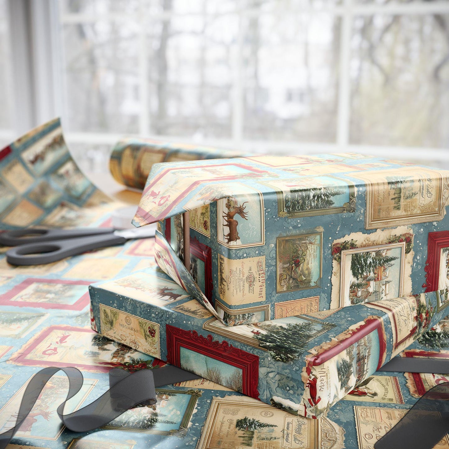 Vintage Christmas Postcard Wrapping Paper Holiday Gift Wrapping Paper Christmas Gift Wrap Xmas Christmas Wrap Paper