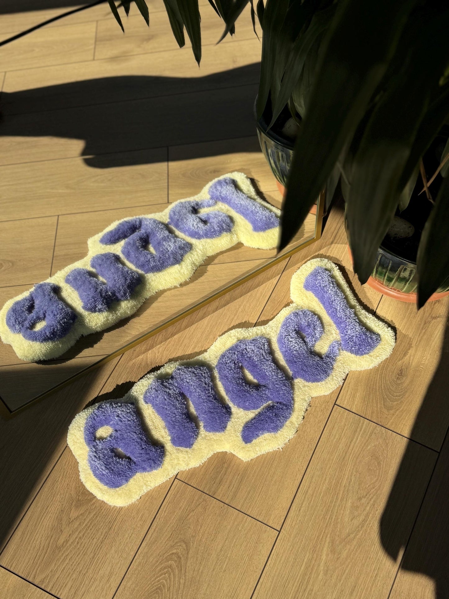 Handmade Angel Tufted Rug 3D Text Carpet Purple Beige Soft Floor Mat Cute Aesthetic Room Dorm Decor 65x25cm Gift Idea