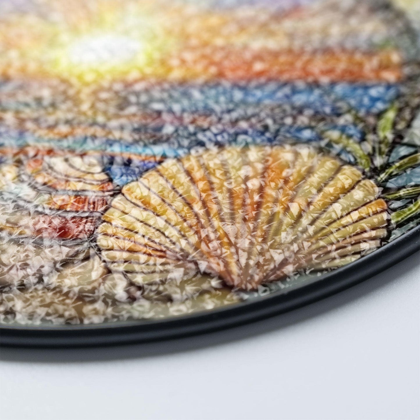 Sunset Stained Glass Suncatcher, Ocean Beach Window Hanging with Seashells and Waves, Coastal Nautical Home Decor, Beach House Gift