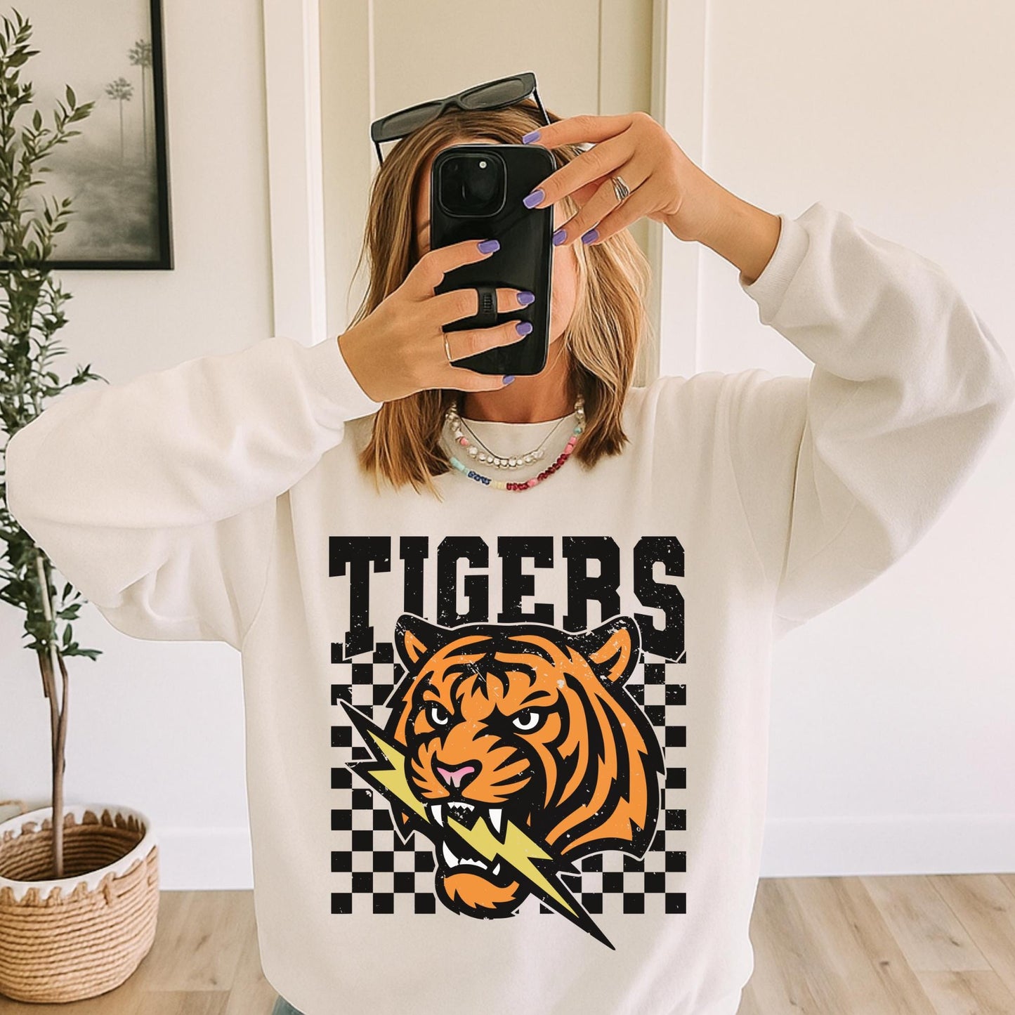 Tigers Basketball mascot, Tigers game day football, football mom crewneck, cute game day sweatshirt, Heather ash unisex sweatshirt