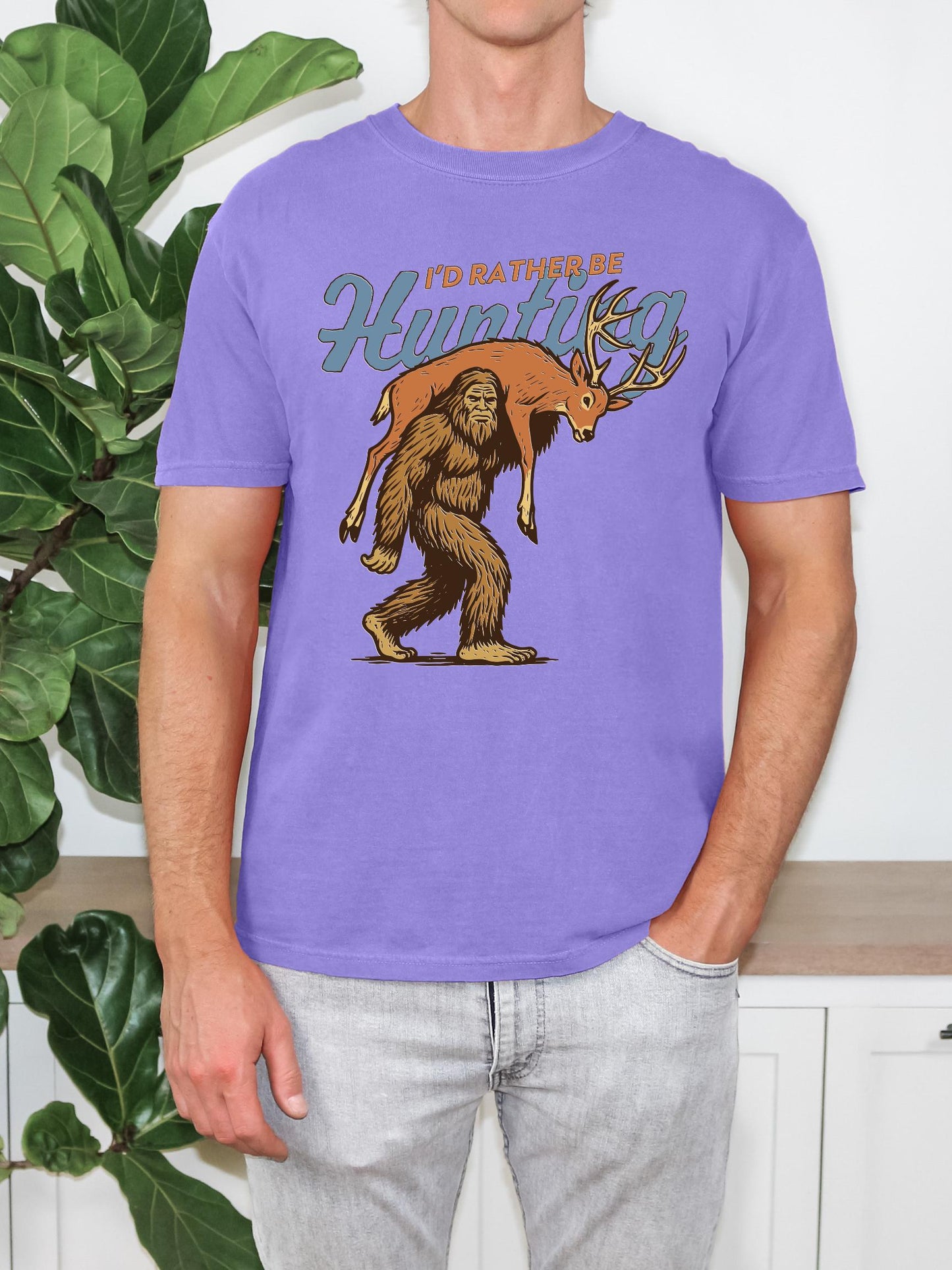 I'd Rather Be Hunting Shirt, Bigfoot Hunting Shirt, Funny Sasquatch Carrying Deer, Rustic Hunter Gift, Sasquatch Graphic Tee, Cryptid Tee