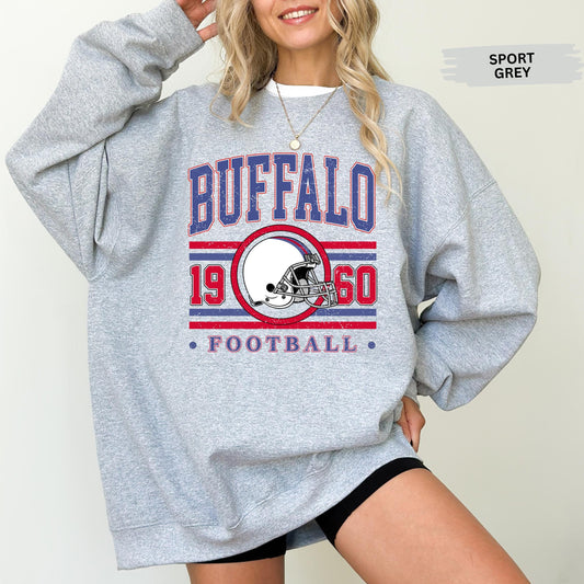 Vintage 90s Style Buffalo Football Sweatshirt, Buffalo Football Sweatshirt, New York Football Fan Gift, Game Day Shirt, Sunday Football