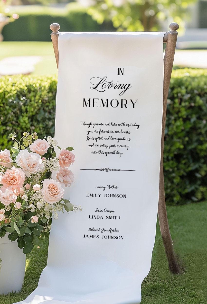 In Loving Memory Wedding Chair Sign, Memorial Chair Banner for Ceremony, Remembrance Decoration for Loved Ones, Funeral Tribute