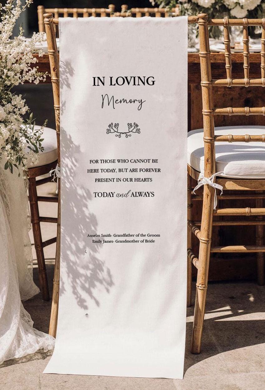 In Loving Memory Wedding Chair Sign, Personalized Memorial Banner, Remembrance Ceremony Seat Decor, Custom Wedding Memorial Decoration