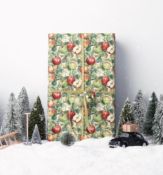 Farmers Market Wrapping Paper Roll Farm Fresh Apples Rustic Farmhouse Kitchen Organic Eco Country Fruit Gift Wrap #46