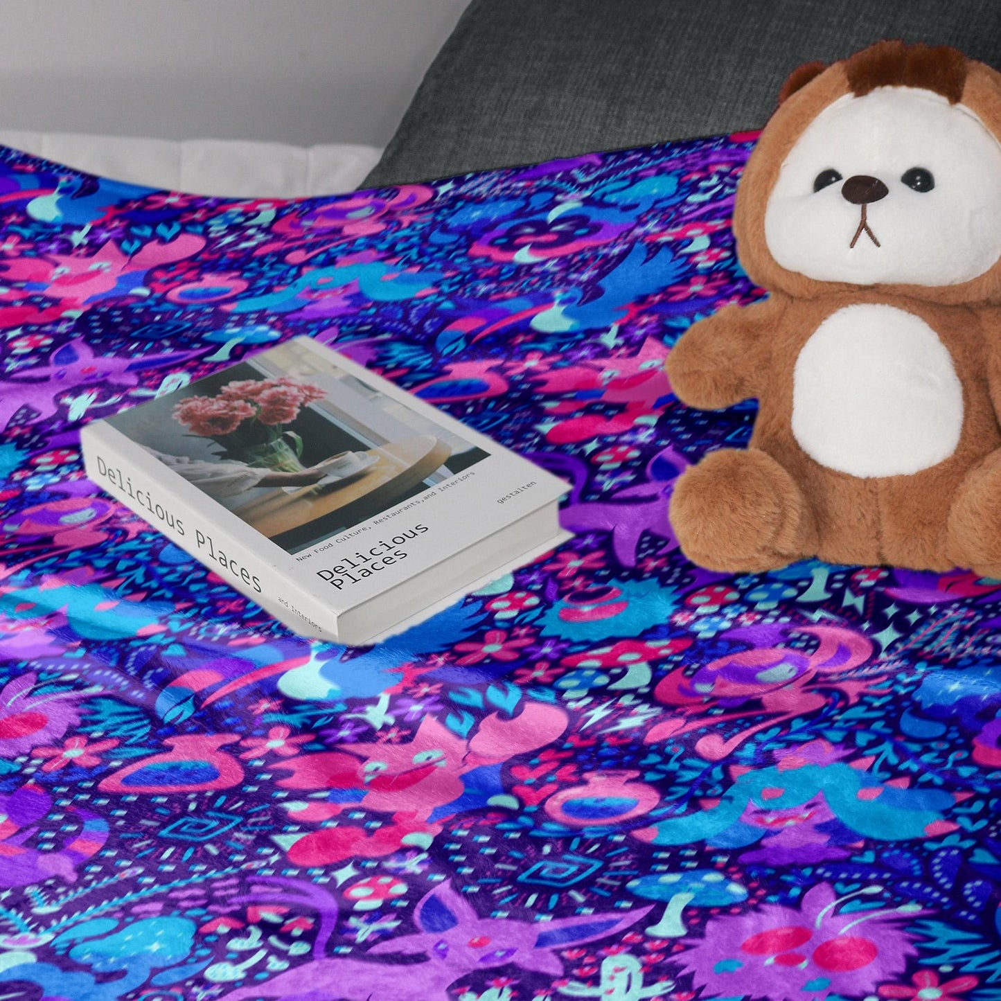 Espeon and Cosmog Fleece Blanket, Cozy Throw for Bedroom Living Room, Soft Cotton Bedding, Home Decor Throw Blanket, Espeon Blanket Gifts