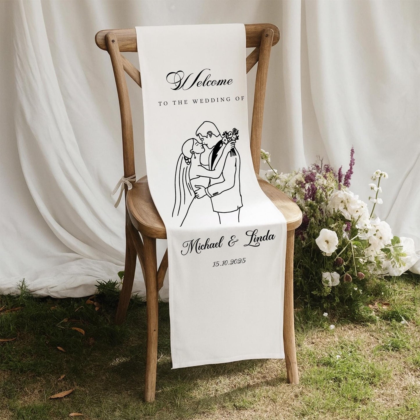 Personalized Fabric Wedding Welcome Sign – Custom Ceremony Entrance Banner | Modern Minimalist Wedding Decor | Welcome To Our Wedding