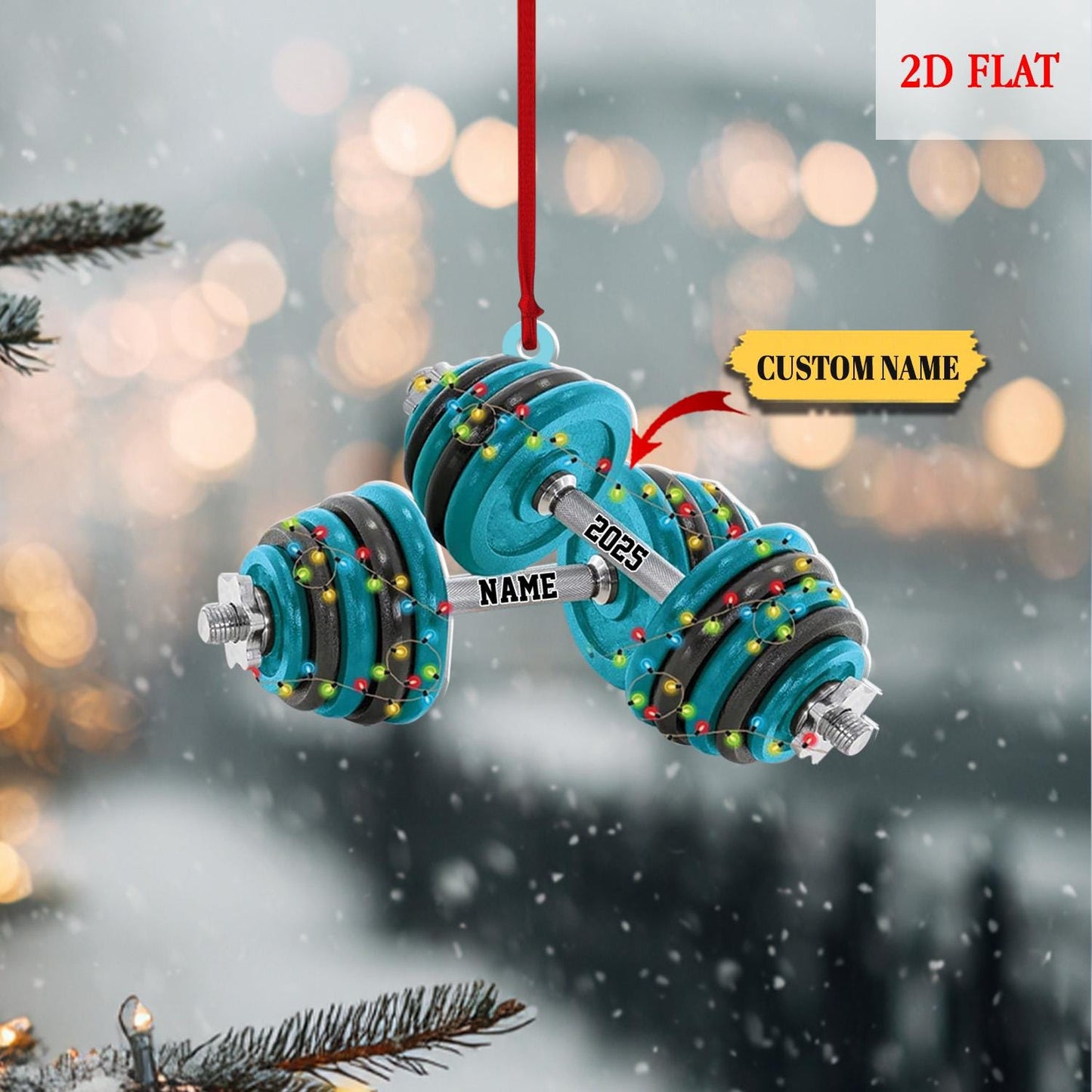 Personalized Dumbbell Ornament, Custom Gym Gift for Fitness Lovers, Workout Christmas Tree Decoration,Gym lover Christmas ornament,Gym gift