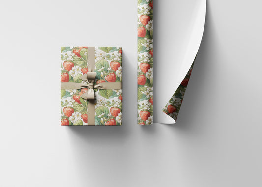 Farmers Market Wrapping Paper Roll Rustic Farmhouse Strawberries Illustration Eco Friendly Country Kitchen Organic Gift Wrap #95