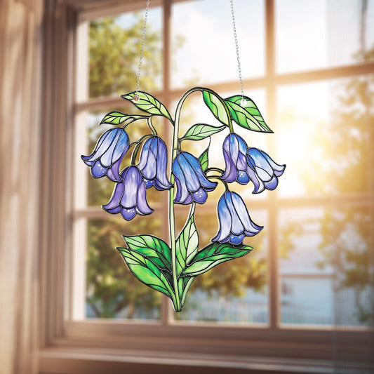 Bluebell Flower Window Hanging Decoration, Elegant Floral Home Décor Accent with Delicate Petals and Green Leaves for Fresh Natural Style