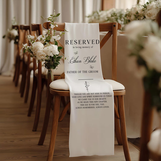 Reserved In Loving Memory Chair Banner, Memorial Seat Cover for Father of the Groom, Custom Wedding Tribute Sign,Personalized Memorial Decor