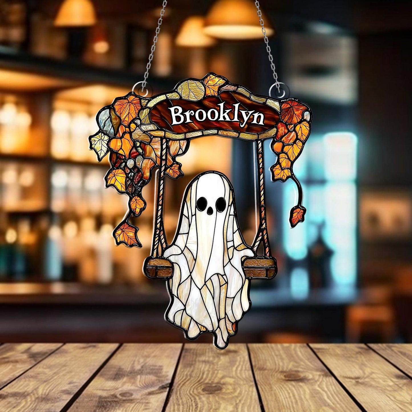 Personalized Ghost Window Hanging with Name – Custom Halloween Window Decoration, Spooky Autumn Wall Art, Cute Gothic Home Decor Gift